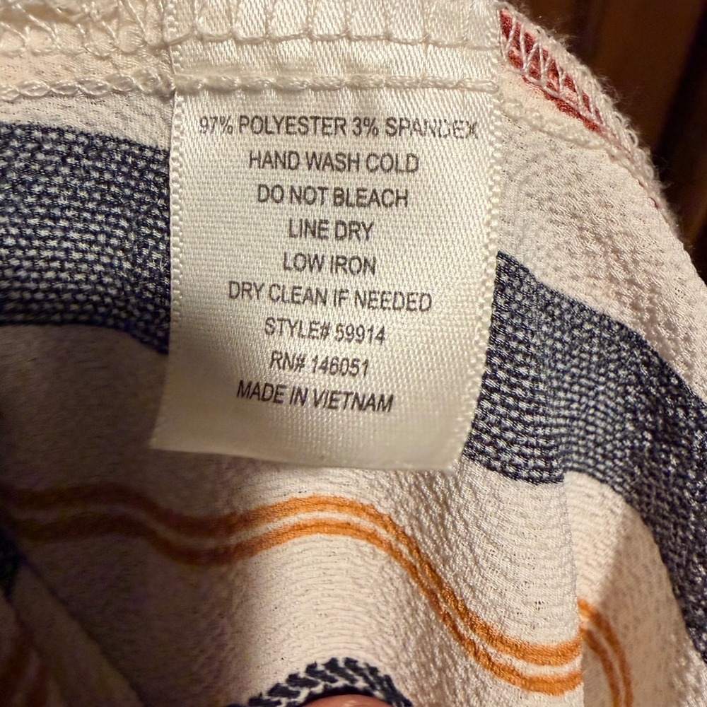 Monteau Los Angeles Striped Wrap Dress Navy Orange Cream V-Neck Pockets Large - Picture 6 of 16